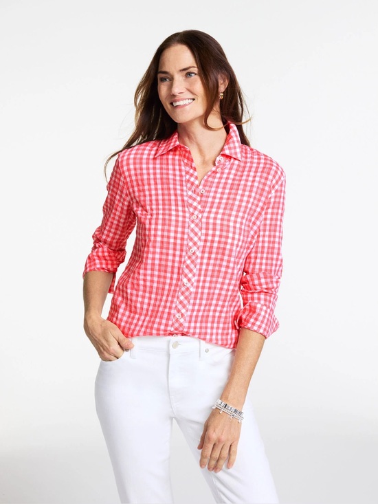 Talbots Tops - Talbots Pink Gingham Button Front Shirt Cotton Lyocell Medium